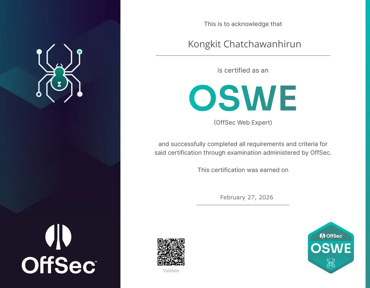 OSWE Certificate - OffSec Web Expert certification achievement